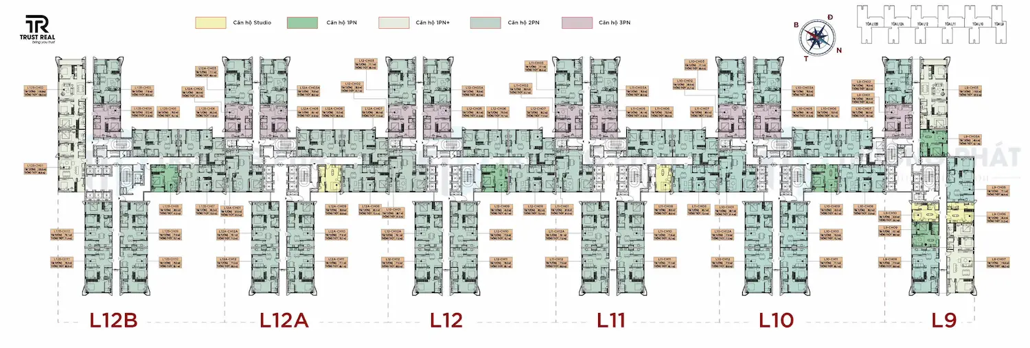 Layout mặt bằng phân khu Legend với các tòa L9 - L12B